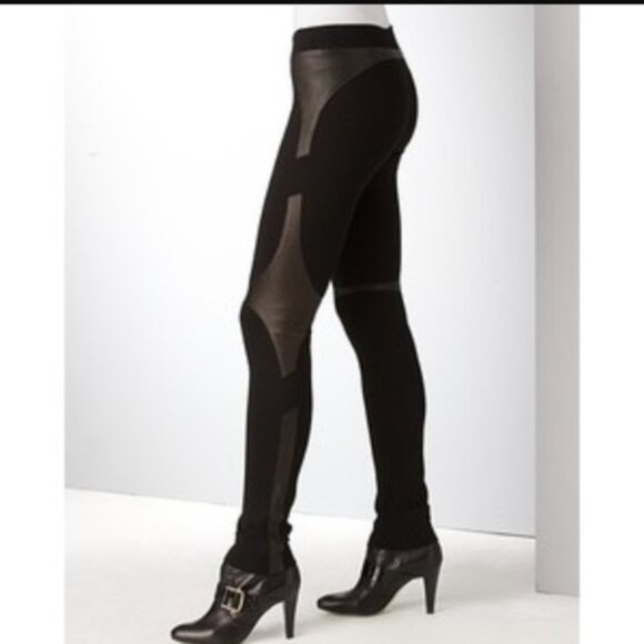 New Helmut Lang lamb leather panel knit bondage patch stretch moto legging pants